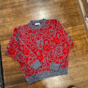 Vintage Red and Gray Patterned Sweater
